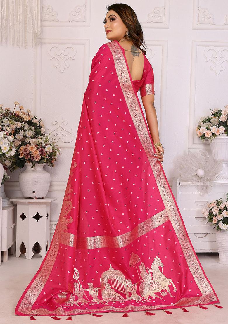 Pink Zari Weaving Silk Sarees