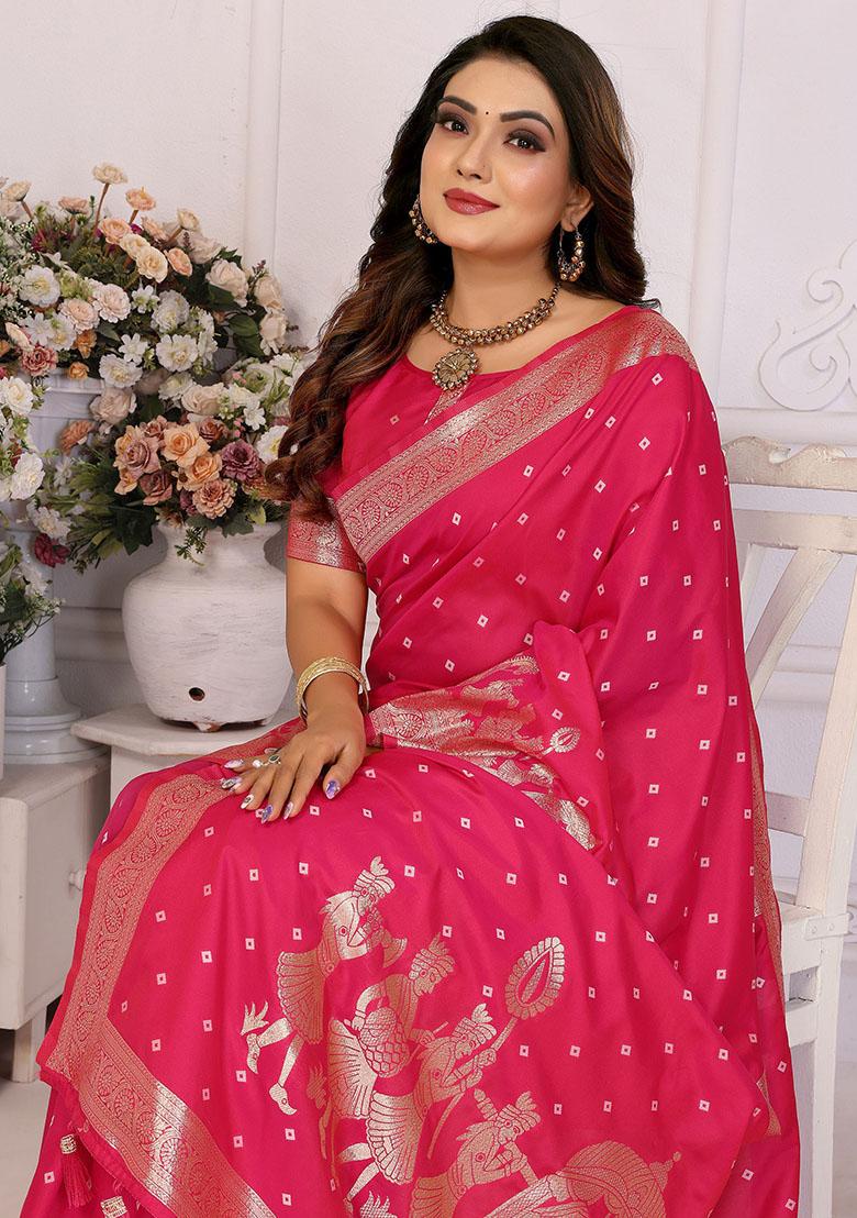 Pink Zari Weaving Silk Sarees
