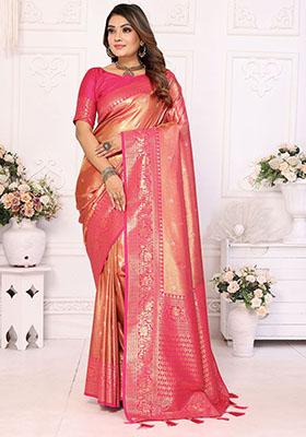Pink Zari Weaving Banarasi Silk  Sarees