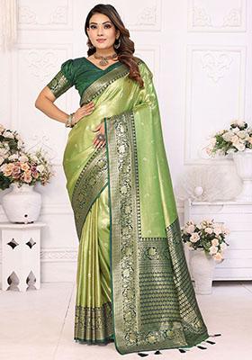 Green Zari Weaving Banarasi Silk  Sarees