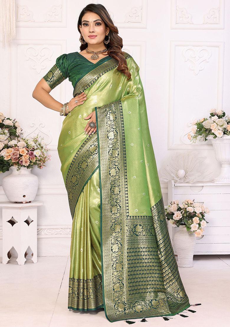 Green Zari Weaving Banarasi Silk  Sarees
