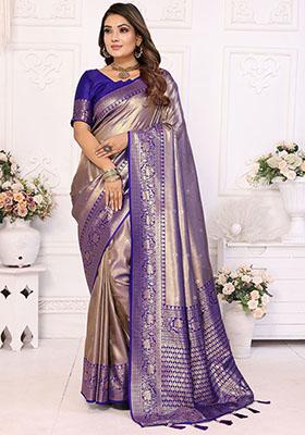 Purple Zari Weaving Banarasi Silk  Sarees