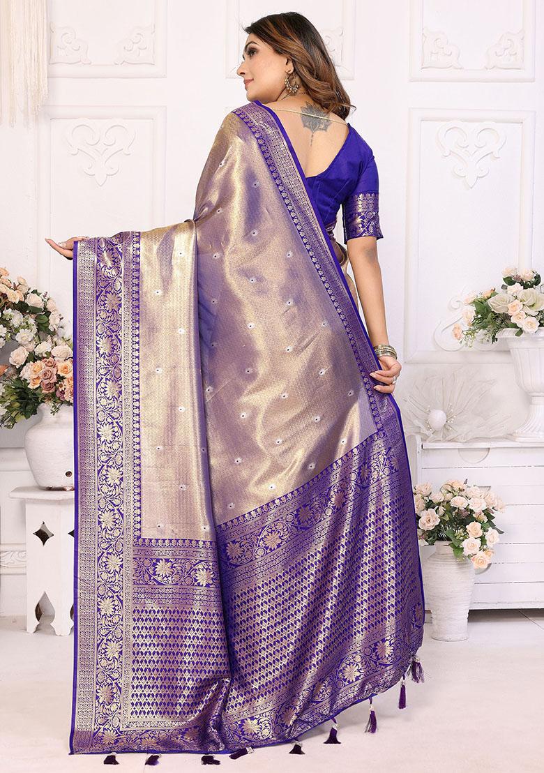 Purple Zari Weaving Banarasi Silk  Sarees
