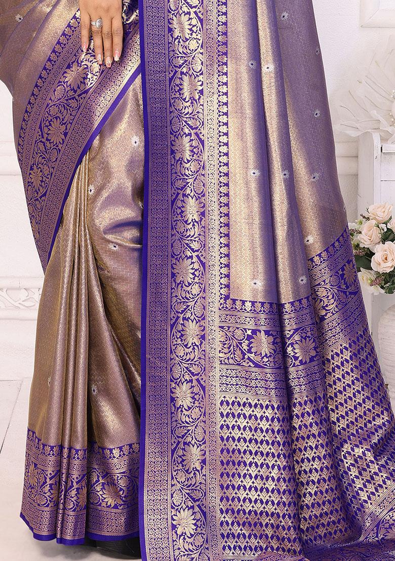 Purple Zari Weaving Banarasi Silk  Sarees