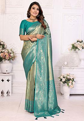 Green Zari Weaving Banarasi Silk  Sarees