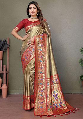 Brown Zari Weaving Paithani Sarees