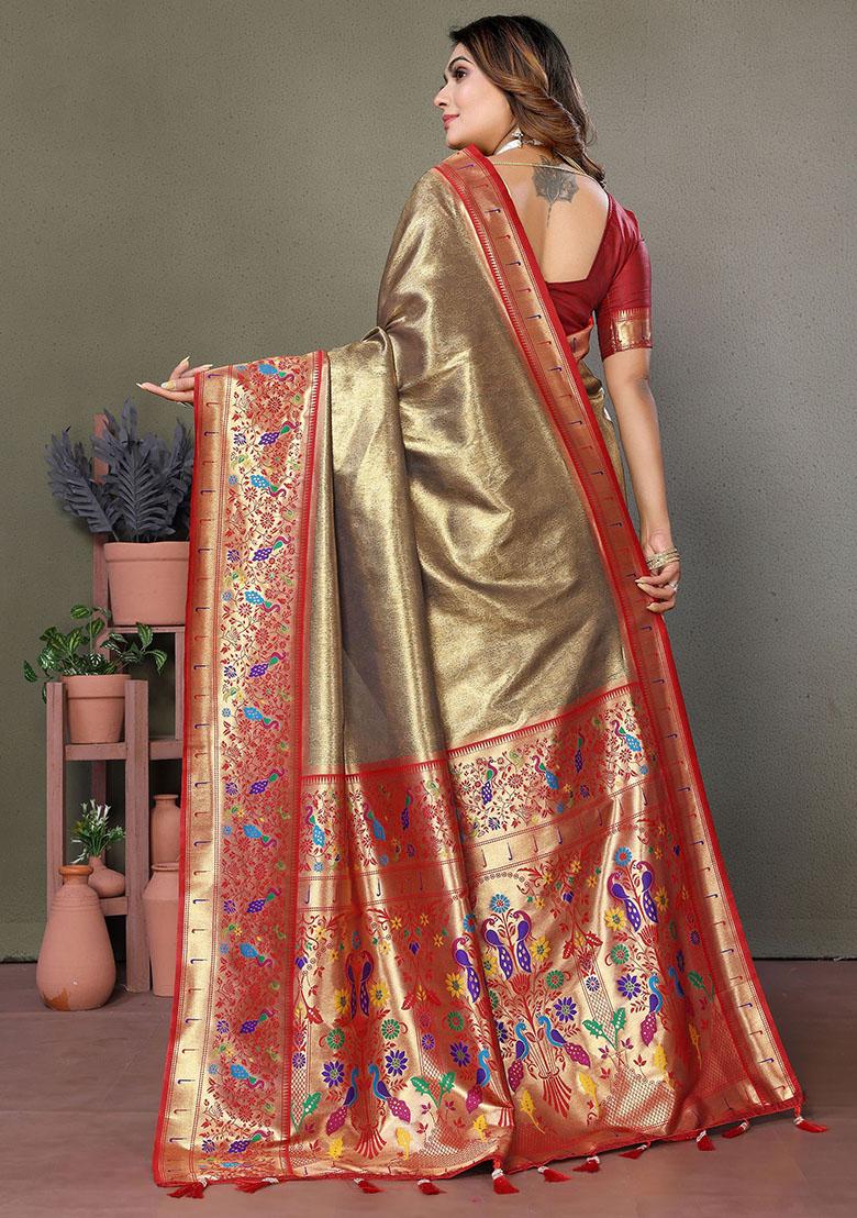 Brown Zari Weaving Paithani Sarees