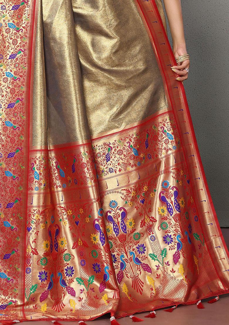 Brown Zari Weaving Paithani Sarees