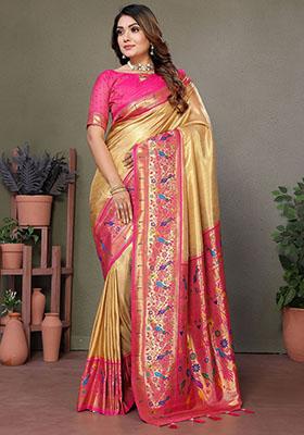 Yellow Zari Weaving Banarasi Silk  Sarees