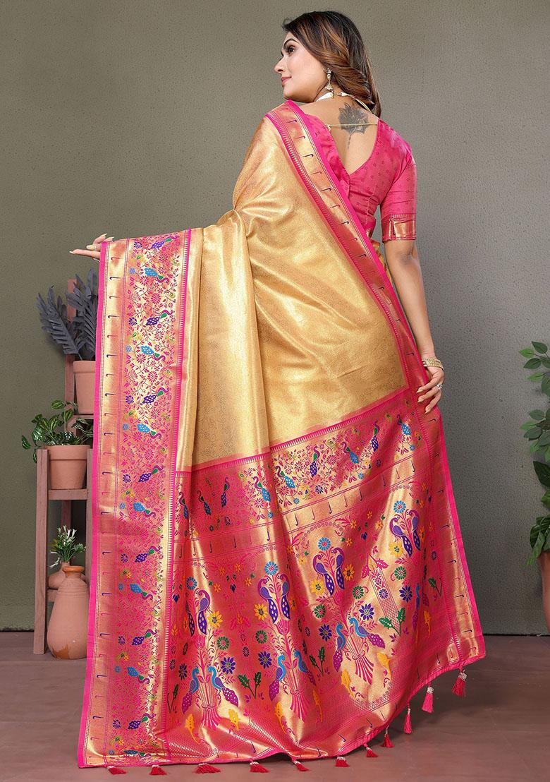 Yellow Zari Weaving Banarasi Silk  Sarees