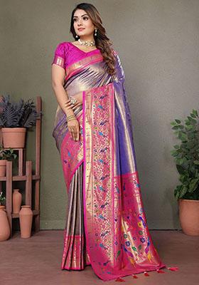 Lavender Zari Weaving Banarasi Silk  Sarees