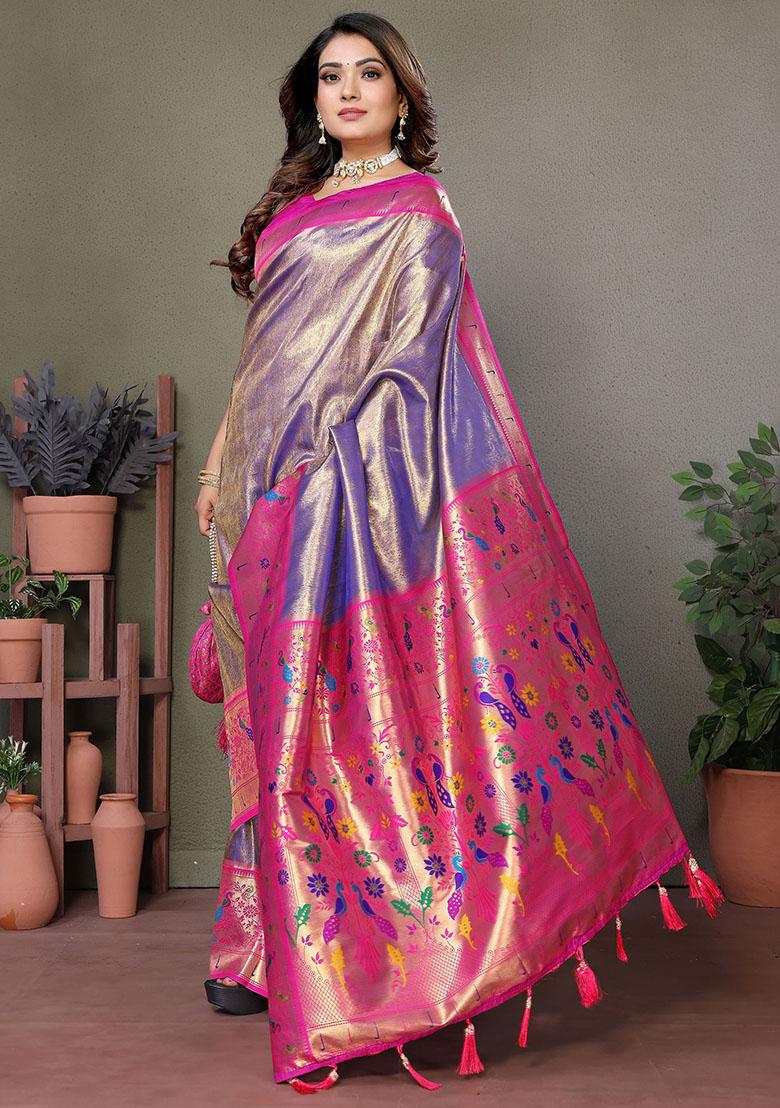 Lavender Zari Weaving Banarasi Silk  Sarees