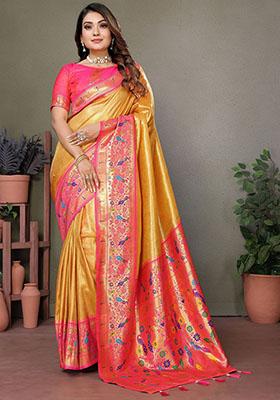 Yellow Zari Weaving Paithani Sarees