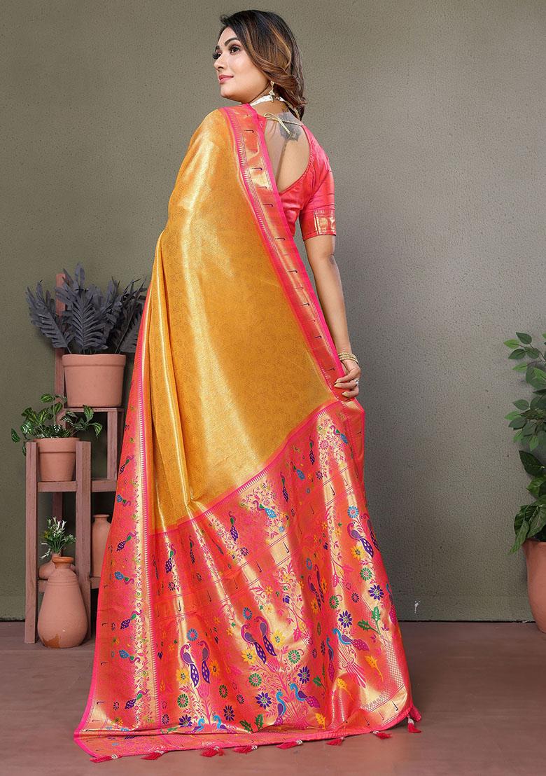 Yellow Zari Weaving Paithani Sarees