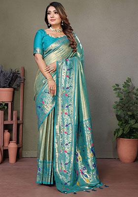 Sky Blue Zari Weaving Banarasi Silk  Sarees