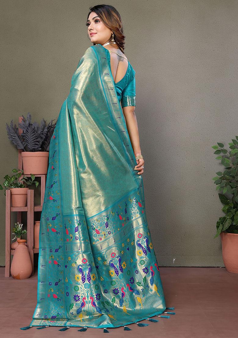 Sky Blue Zari Weaving Banarasi Silk  Sarees