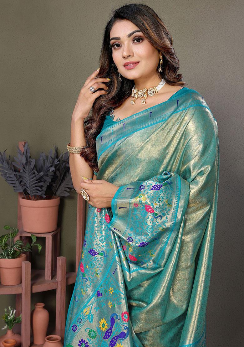 Sky Blue Zari Weaving Banarasi Silk  Sarees