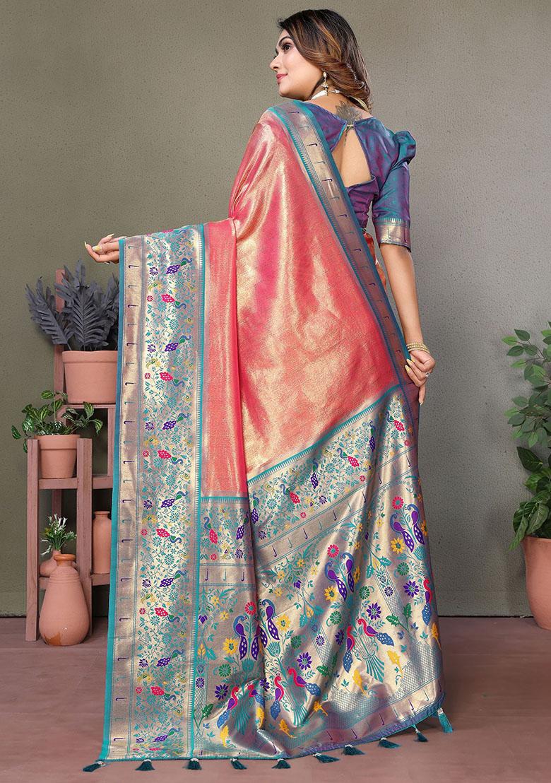 Red Zari Weaving Paithani Sarees