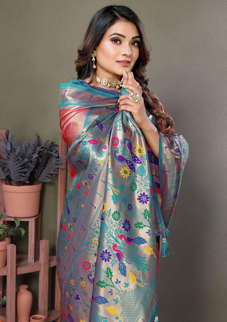 Red Zari Weaving Paithani Sarees