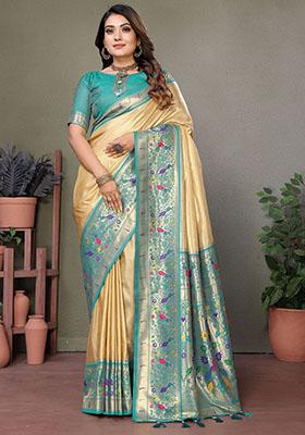 Beige Zari Weaving Banarasi Silk  Sarees