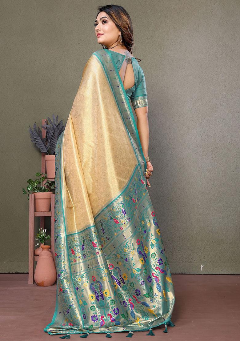 Beige Zari Weaving Banarasi Silk  Sarees