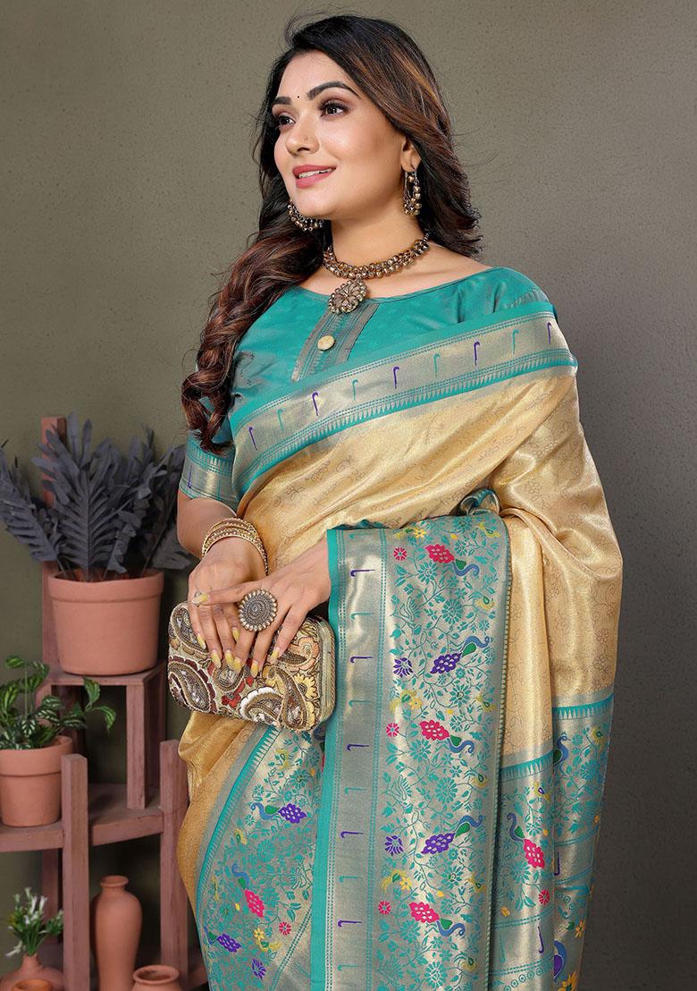 Beige Zari Weaving Banarasi Silk  Sarees