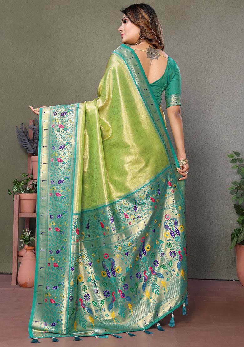 Green Zari Weaving Paithani Sarees