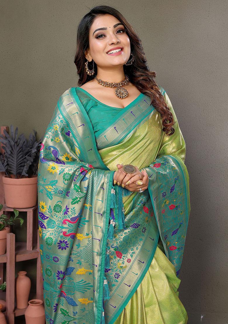Green Zari Weaving Paithani Sarees