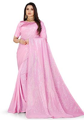 Wine Sequin Embroidered Georgette Saree Set