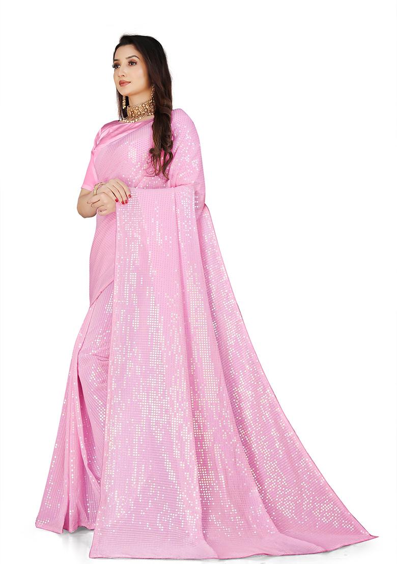 Wine Sequin Embroidered Georgette Saree Set