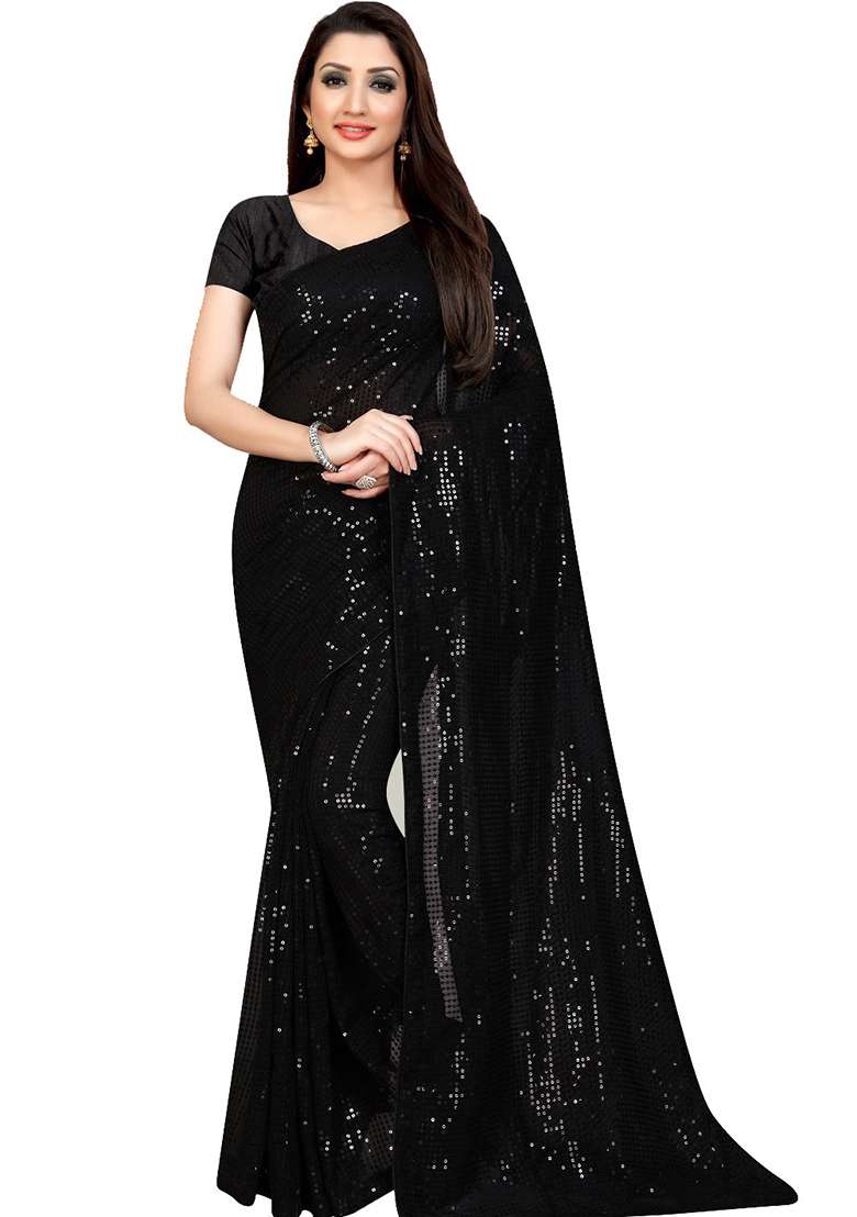 Pink Sequin Embroidered Georgette Saree Set for Diwali and Festive Wear - Indya