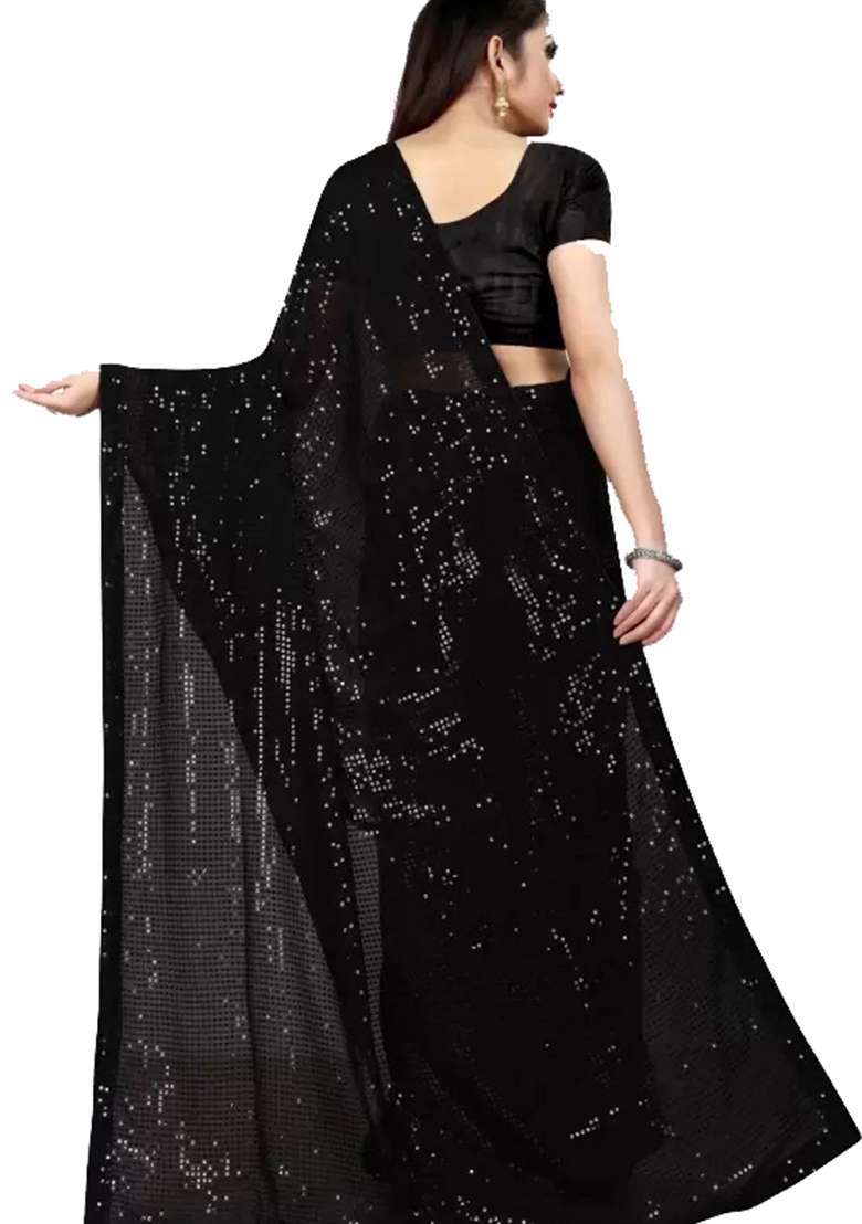 Pink Sequin Embroidered Georgette Saree Set for Diwali and Festive Wear - Indya