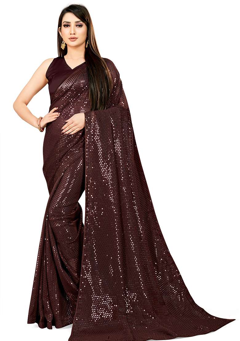 Blue Sequin Embroidered Georgette Saree Set for Diwali and Festive Wear - Indya