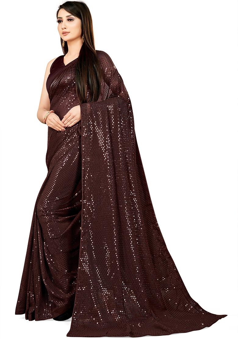 Blue Sequin Embroidered Georgette Saree Set