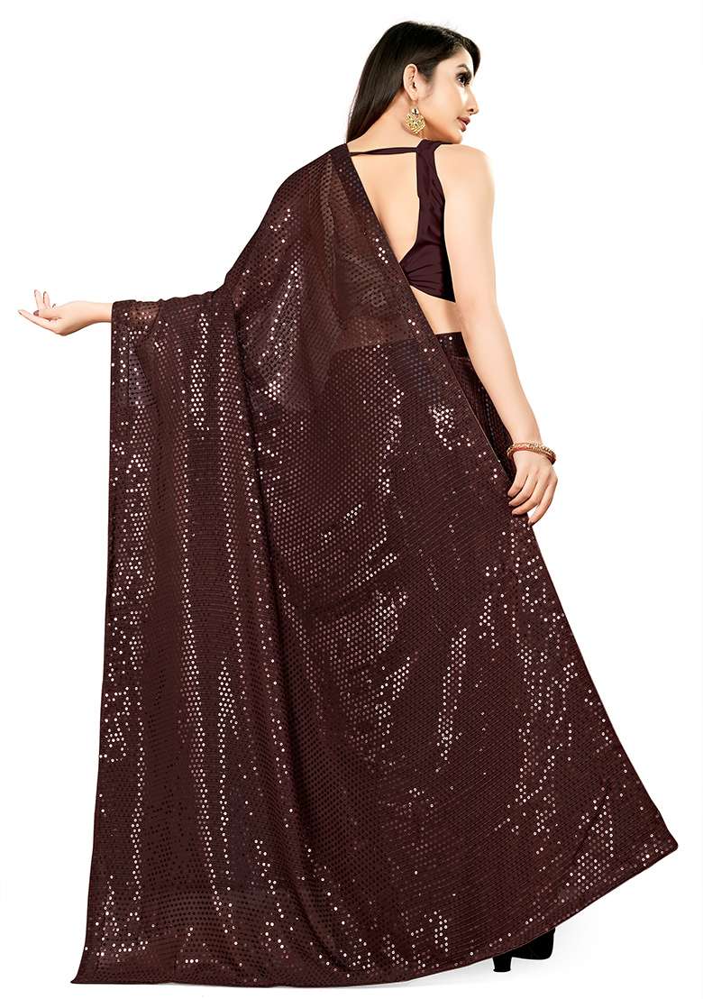 Blue Sequin Embroidered Georgette Saree Set for Diwali and Festive Wear - Indya