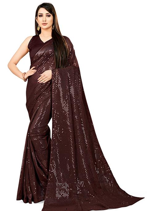 Blue Sequin Embroidered Georgette Saree Set