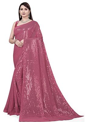 Brown Sequin Embroidered Georgette Saree Set