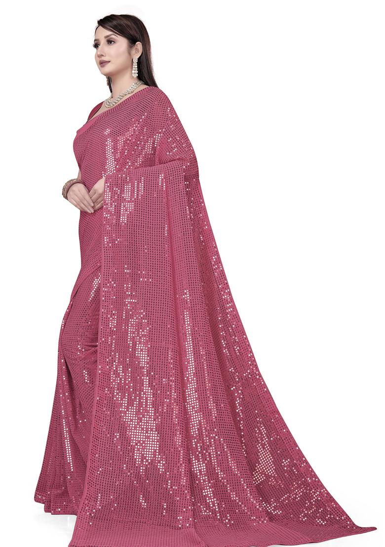 Brown Sequin Embroidered Georgette Saree Set