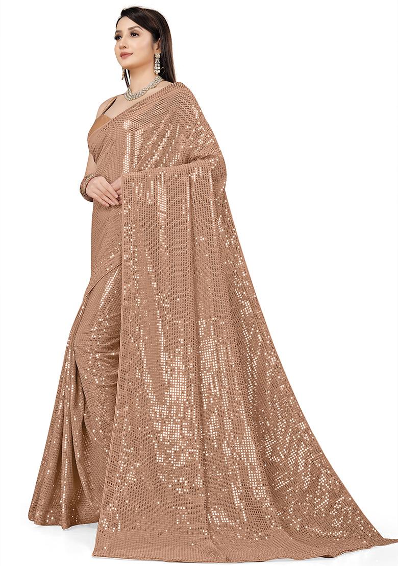 Pink Sequin Embroidered Georgette Saree Set