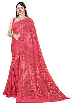 Brown Sequin Embroidered Georgette Saree Set