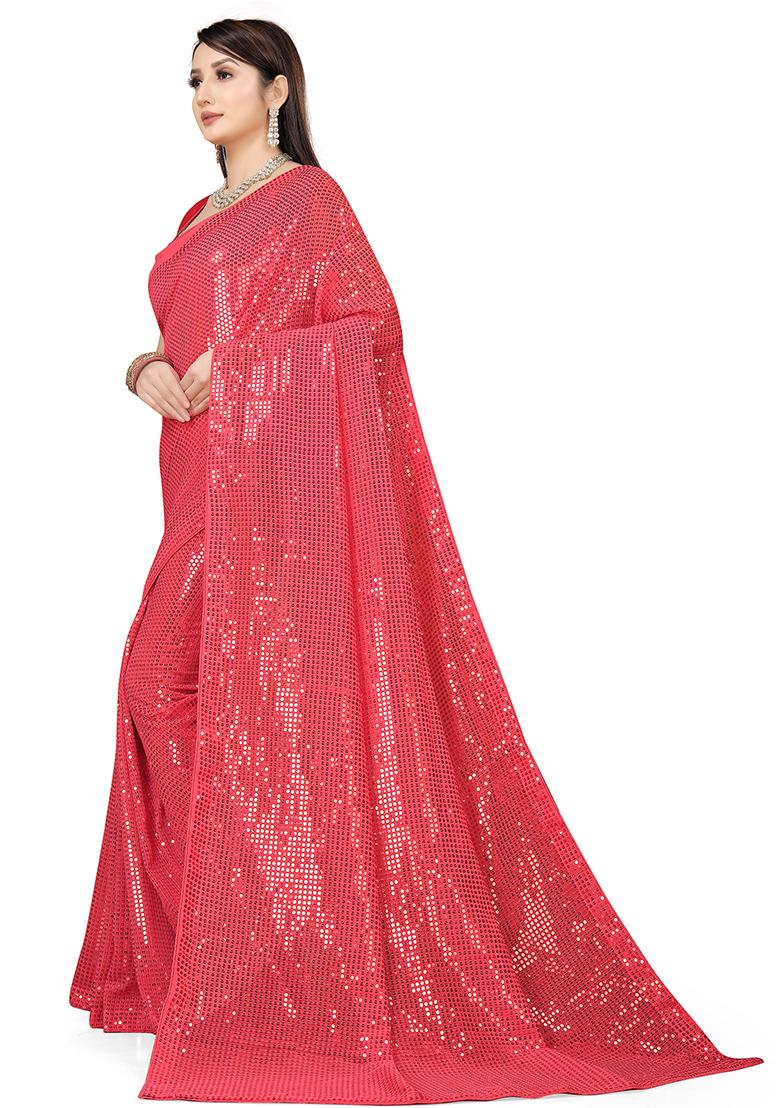 Brown Sequin Embroidered Georgette Saree Set