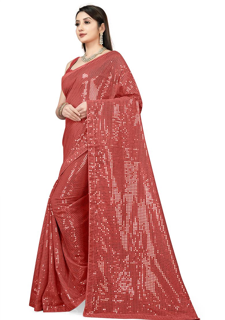 Pink Sequin Embroidered Georgette Saree Set