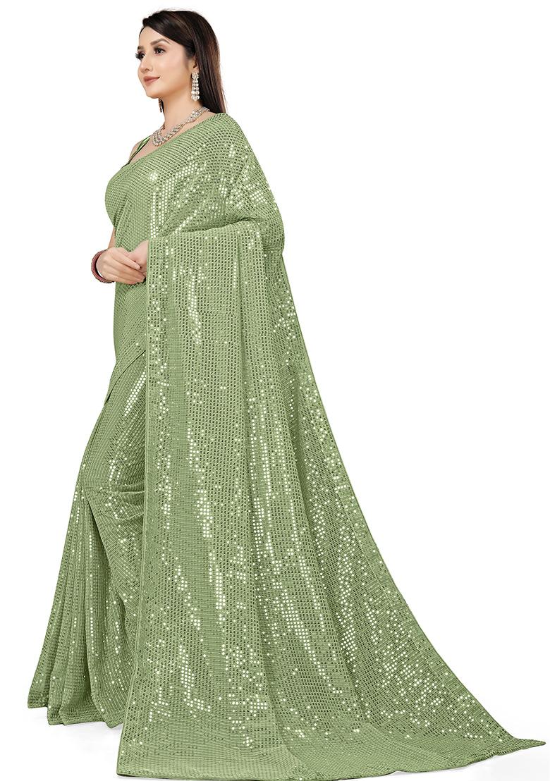 Peach Sequin Embroidered Georgette Saree Set