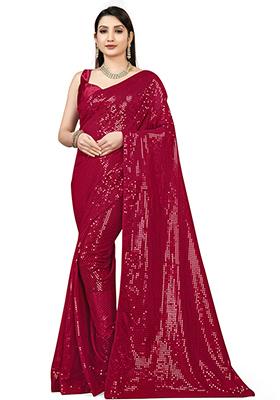 Light Green Sequin Embroidered Georgette Saree Set