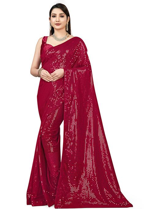 Light Green Sequin Embroidered Georgette Saree Set