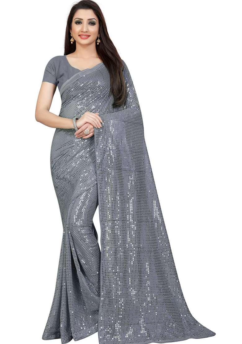 Green Georgette Saree Set with Embroidered & Sequin for Diwali | Wedding & Festive Wear - Indya