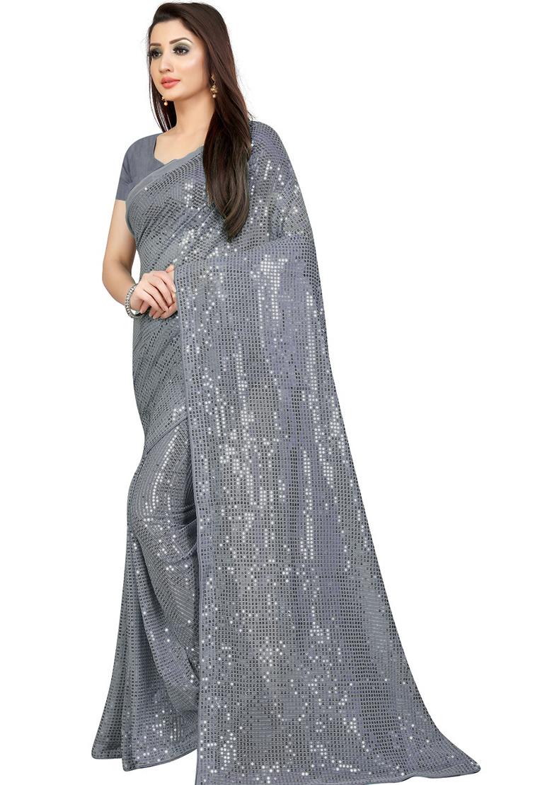 Green Sequin Embroidered Georgette Saree Set