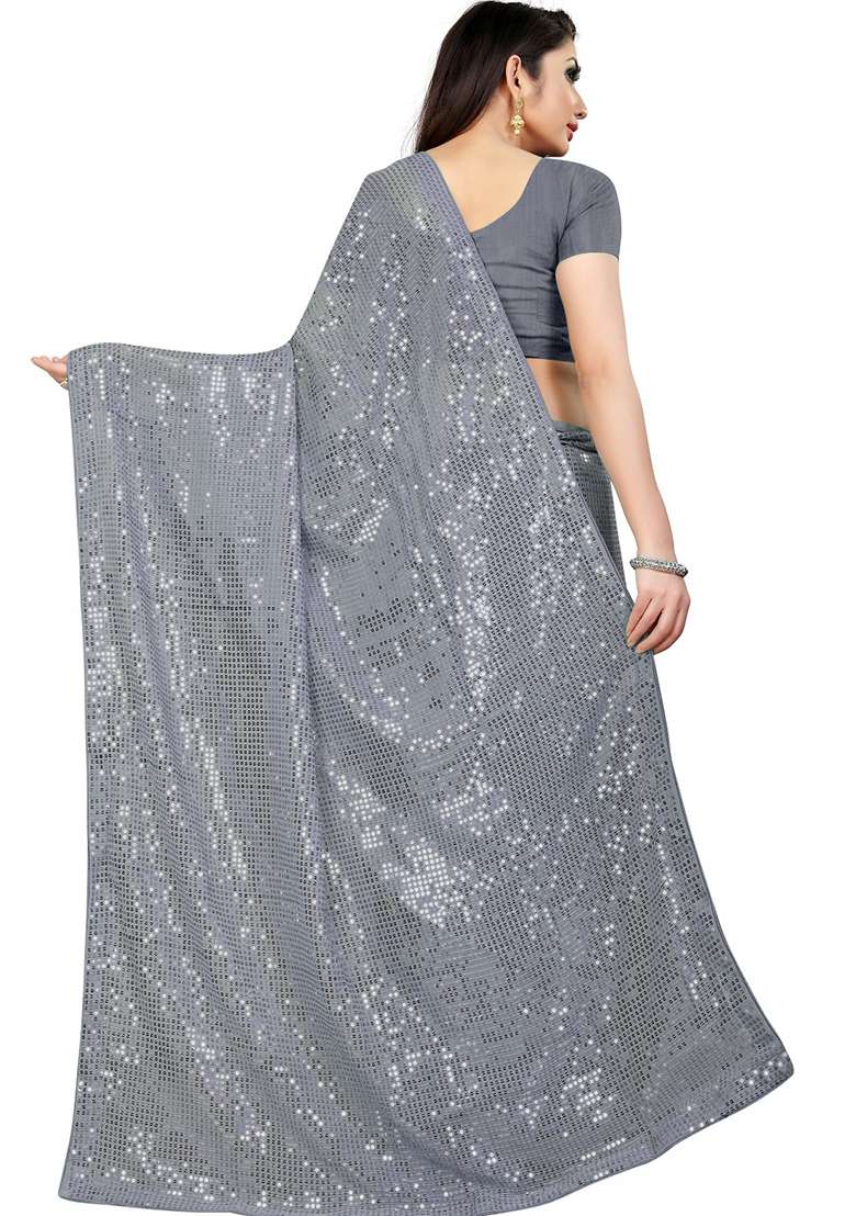 Green Georgette Saree Set with Embroidered & Sequin for Diwali | Wedding & Festive Wear - Indya