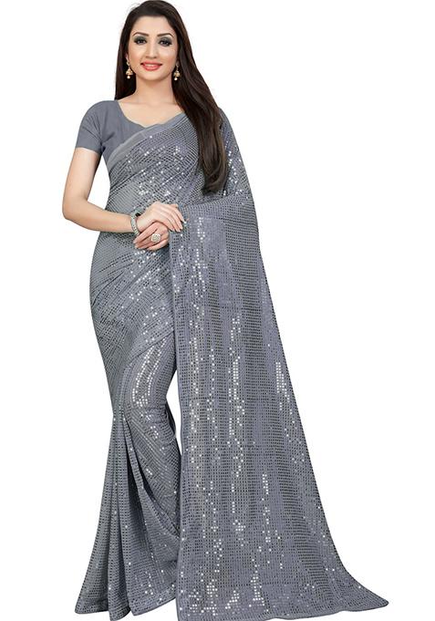 Green Sequin Embroidered Georgette Saree Set