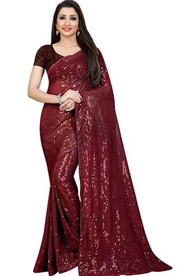 Purple Sequin Embroidered Georgette Saree Set